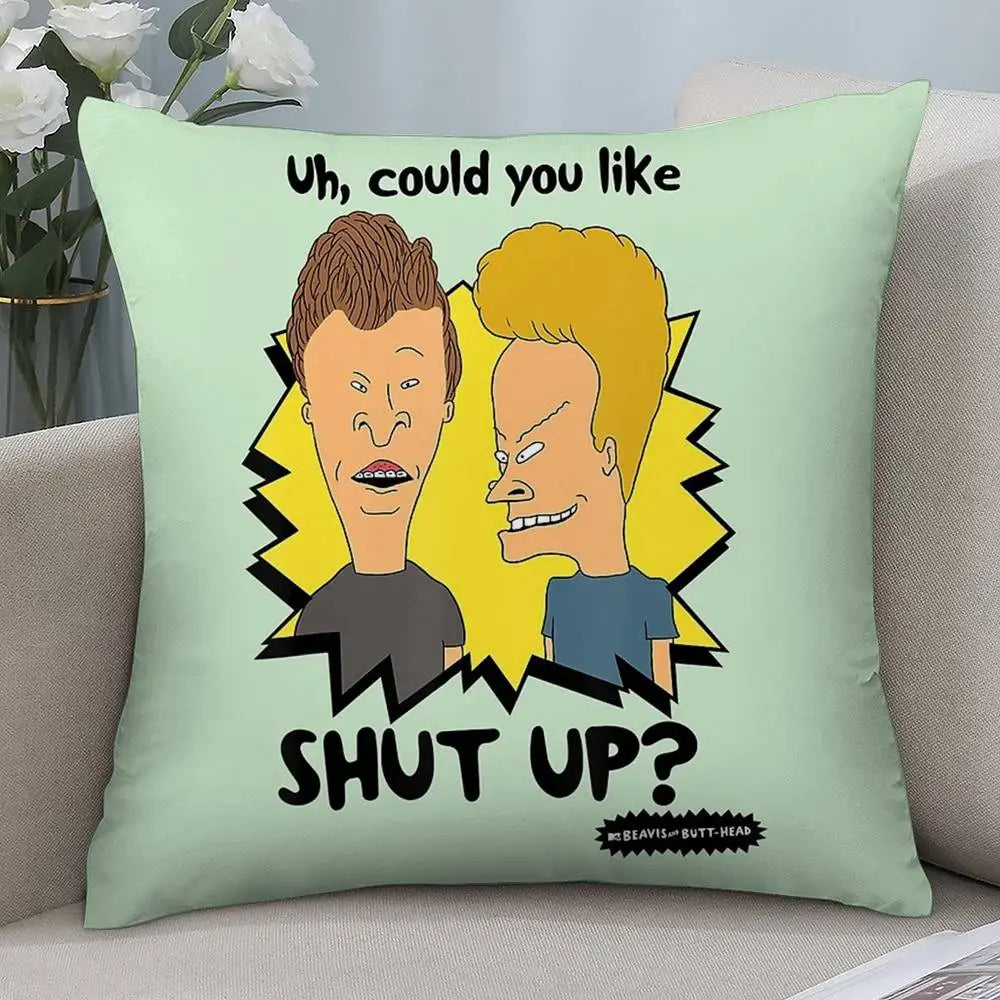 Funny B-Beavis and BUTT-HEAD Pillow Case Short plush Double-sided Print Square Throw Pillow Covers Sofa Home Cushion Decor