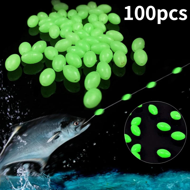 100pcs/lot Oval Night Luminous Fishing Beads Glowing Sea Fishing Lure Bait Floating Beads Fishing Tackles Tool for Rig 4/5/6/8mm
