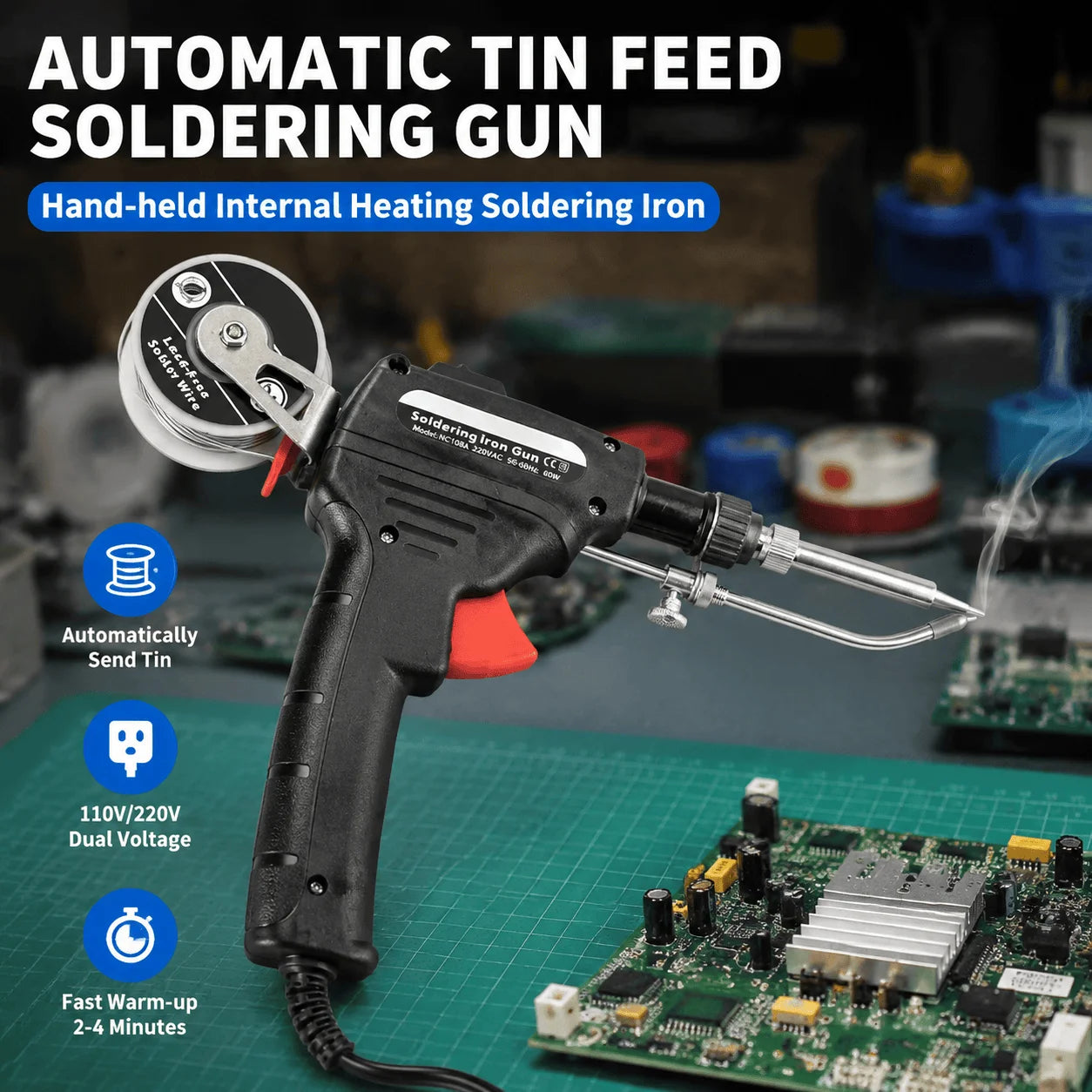 Automatic Soldering Gun 60W Handheld Soldering Iron with Internal Heating Welding Tool Kit 110V 220V Dual Voltage Smart Solder Wire Feed Welding Station Iron Stand for Electronic Circuit Board PCB Repair