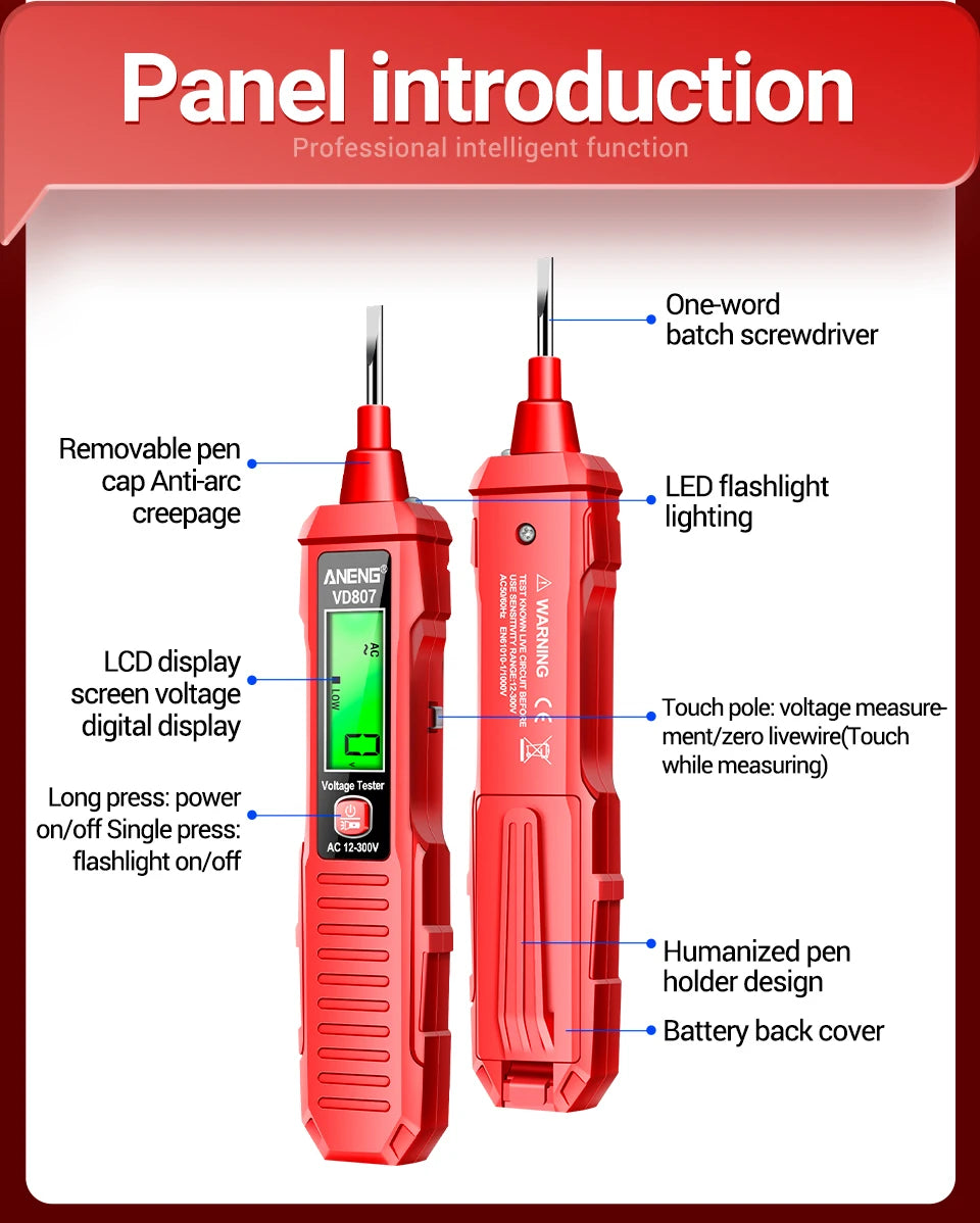 Safely detect live wires with this one-word induction portable smart electric pen tester—featuring NCV sensor and compatible with 50/60Hz for accurate, non-contact voltage testing!