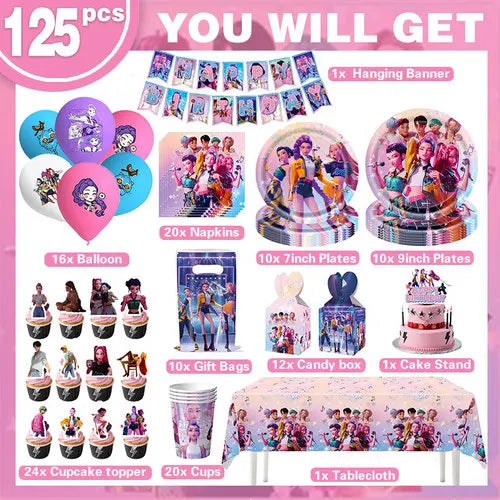 Happy Birthday Party Decoration Character Anime Tableware Plate Cup Balloon Set Banner Backdrop Gift Bag Keychain Party Supplies