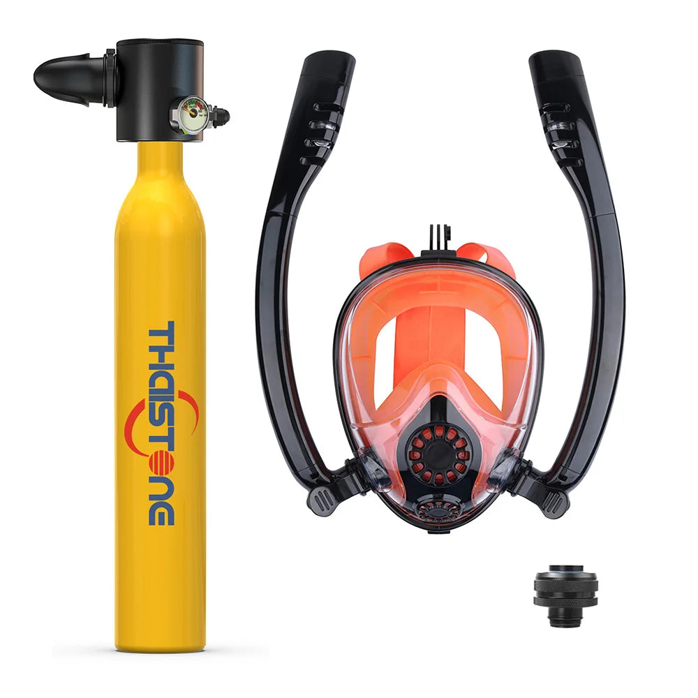 THAISTONE Diving Tank with Snorkel Mask 0.5L Mini Scuba Portable Lungs Oxygen Cylinder Full Face Diving Mask 5-10 Mins