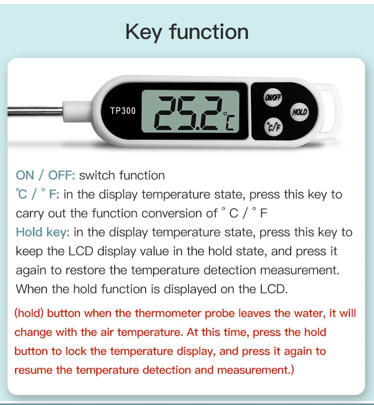 Food Thermometer Digital Meat Cooking Thermometer Instant Read Long Probe Auto Off LCD Screen Kitchen