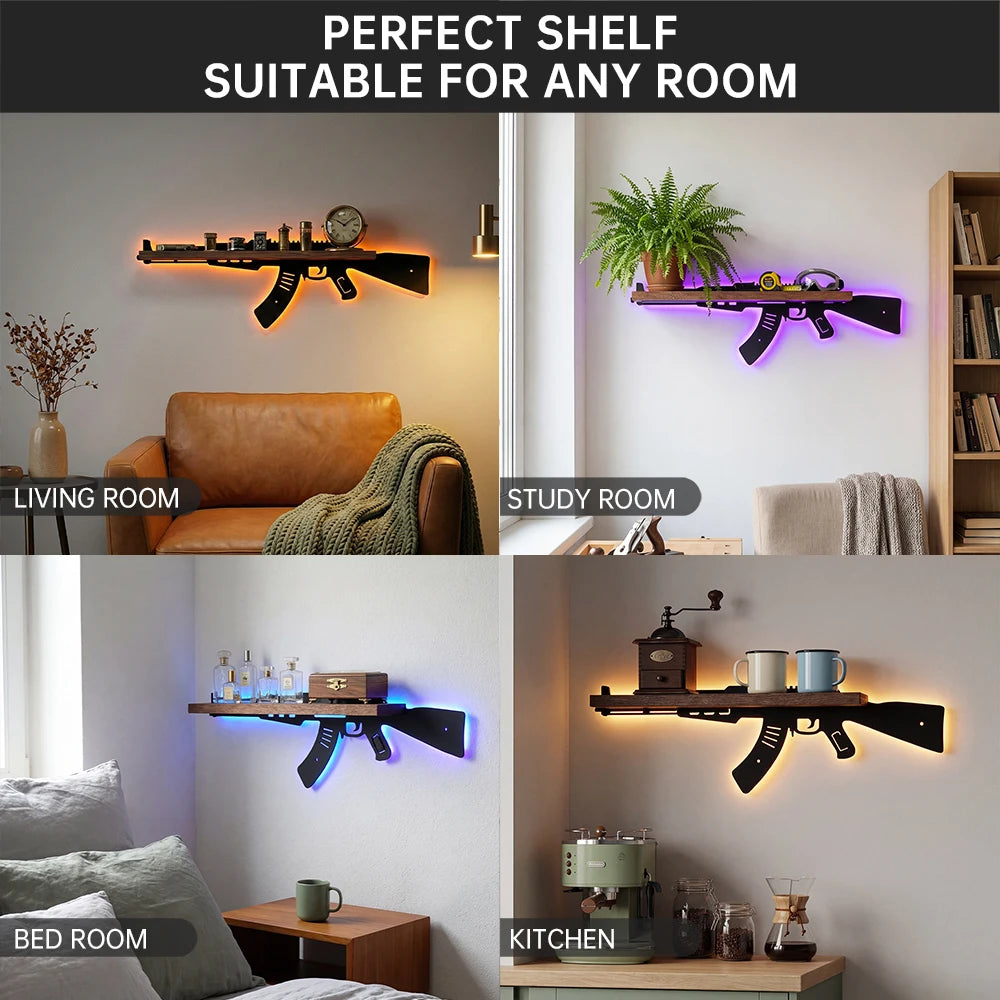 Crystal Display Shelf for Wall,Wall-mounted Silhouette LED Storage Shelf, E-sports Room & Home Decor Storage Rack