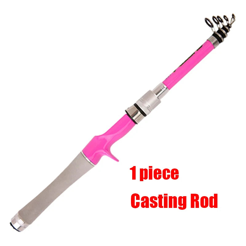 1.5m 1.8m 2.1m 2.4m Spinning / Casting Fishing Rod Pink Ultralight Carbon Telescopic Pole Lure Fishing Rods Tackle Trout Jigging