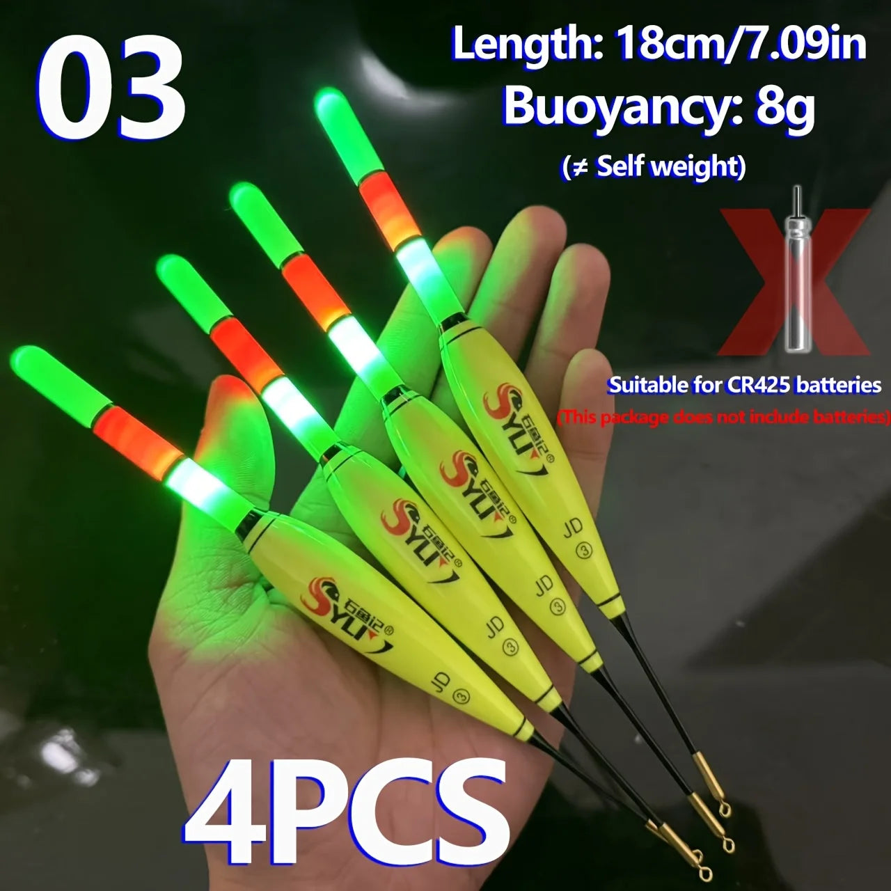 4PCS Fishing Night Float Electronic Luminous Bold Visibility European Carp Fishing Set Luminous Float (Excluding Battery)