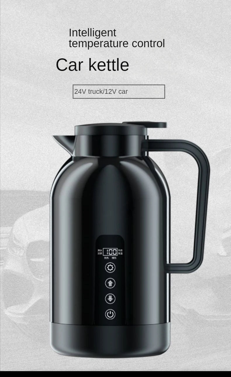 Portable Car Hot Kettle 1200ML Water Heater Travel Auto 12V/24V for Tea Coffee 304 Stainless Steel Large Capacity for Vehicle