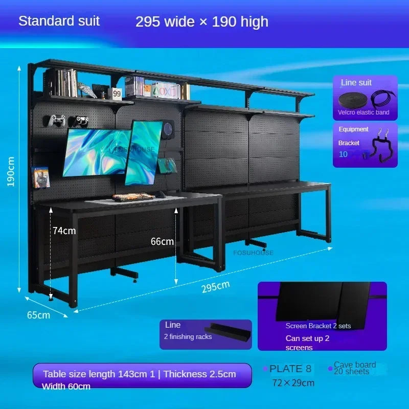 Double Gaming Desk Luxury Office Furniture Bedroom Computer Table Integrated Bookshelf Home Storage Designer Desktop Study Table