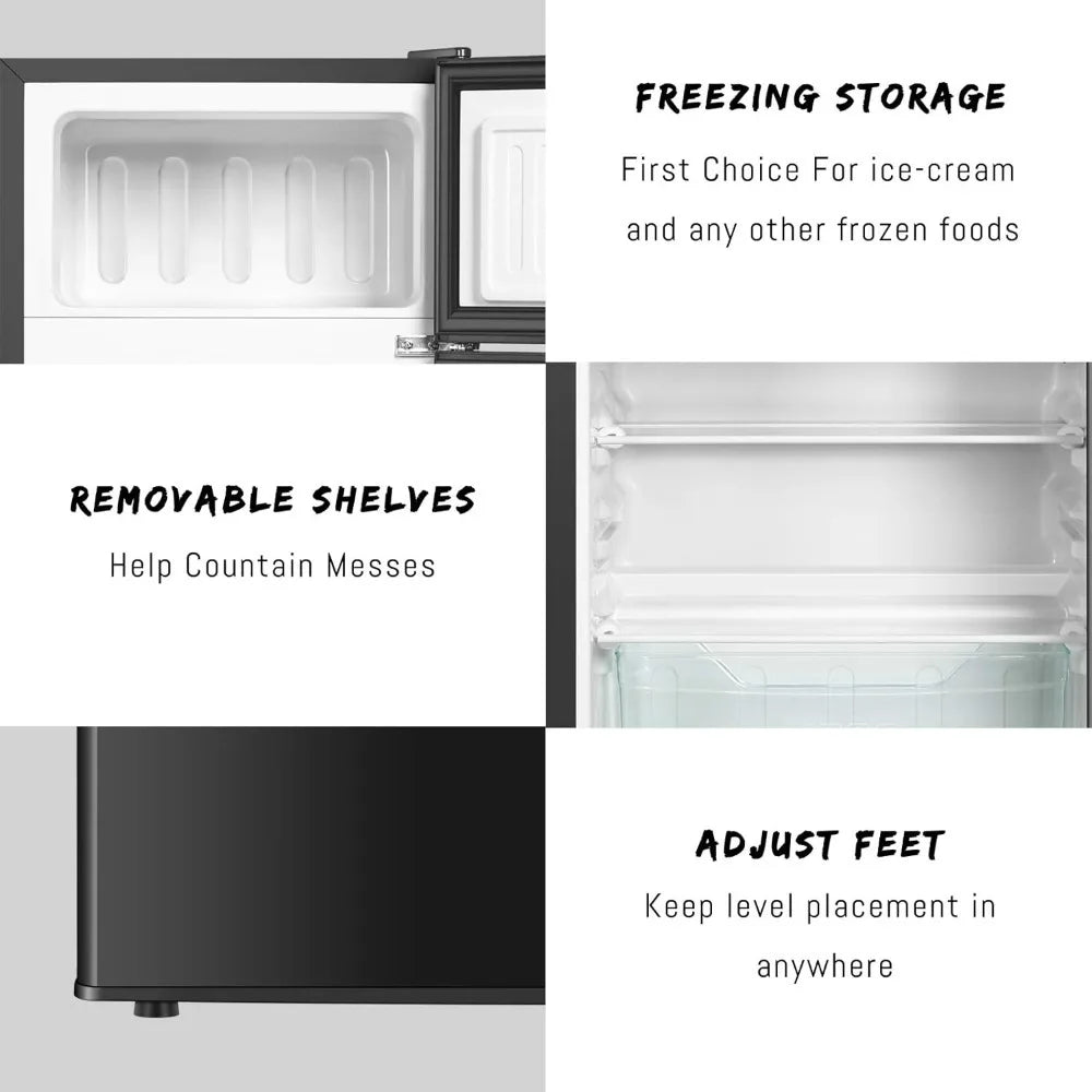 Compact Refrigerator With Freezer 3.2 Cu.Ft 2 Door Mini Fridge For Bedroom Office Kitchen Apartment Dorm Silver
