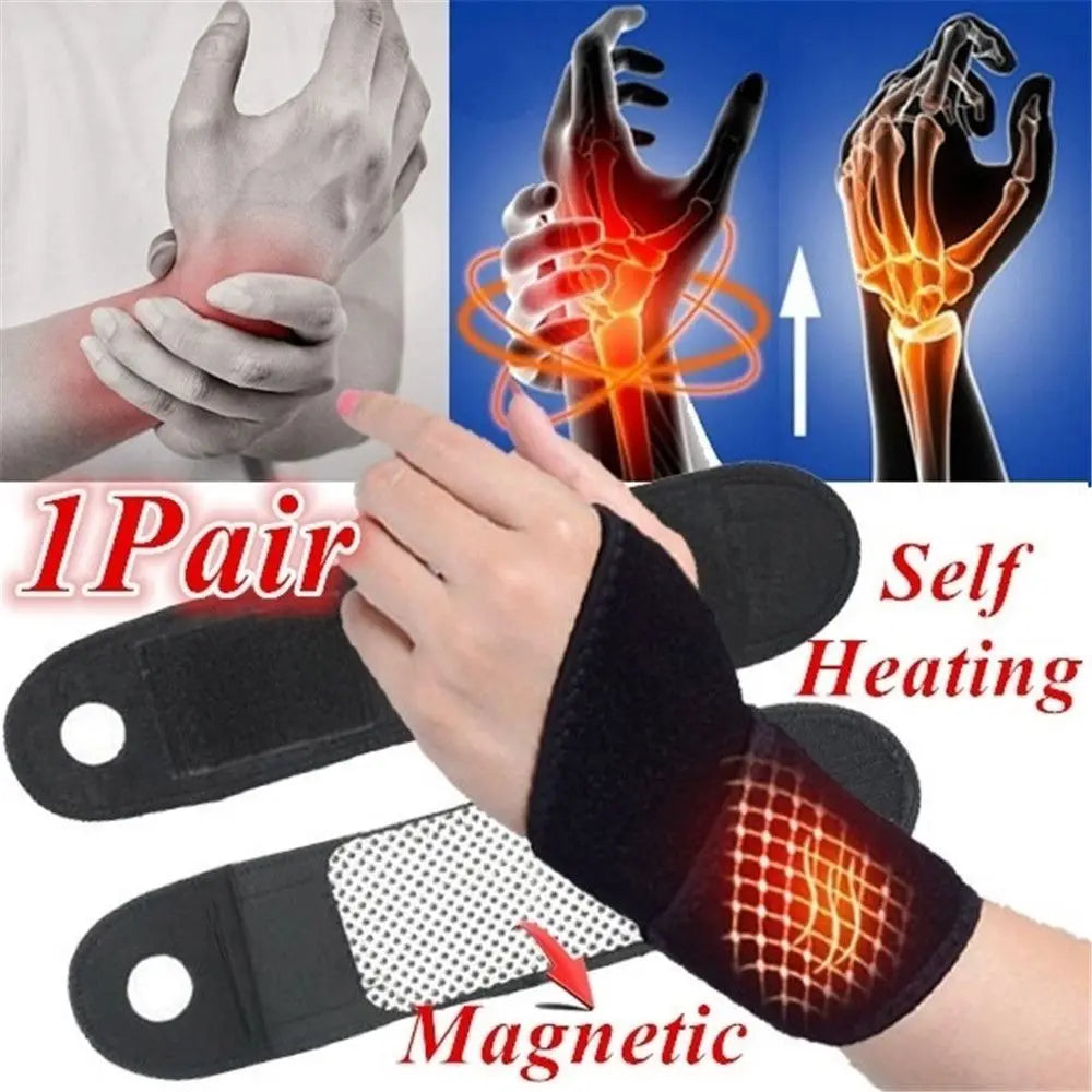 1 Pair Tourmaline Self-Heating Wrist Brace Sports Protection Wrist Belt Far Infrared Magnetic Therapy Pads Braces Health Care