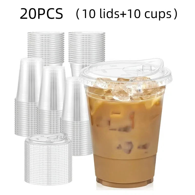 500ml transparent plastic cup with lid, sturdy and food safe iced coffee cup, disposable plastic smoothie cup for cold drinks