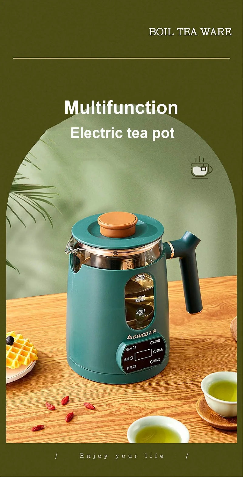 110V 220V Multifunctional Portable Tea Maker Home Health Pot Automatic Insulation Glass Steam Flower Teapot Heating Pot 800ml