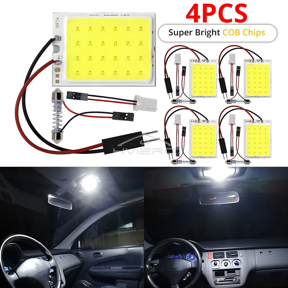 4x Cob 18SMD 24SMD 36SMD 48SMD White T10 W5w Car Led Clearance License Panel Lamp Auto Interior Reading Bulb Trunk Festoon Light