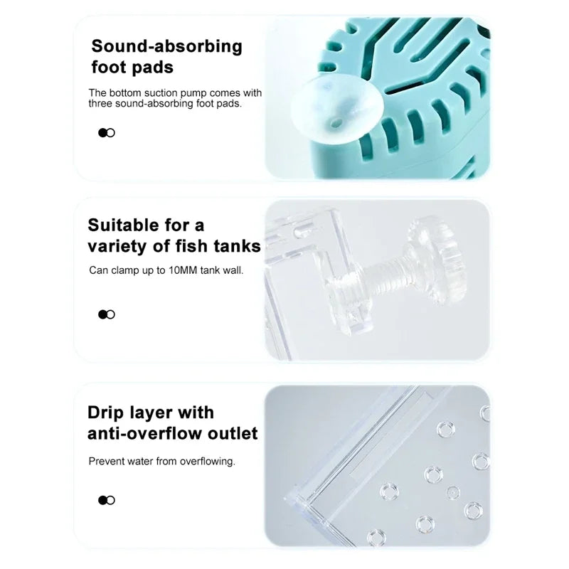 New Fish Tank Waterfall Filter Box Wall Mounted Built-in Silent Circulating Water Purifier For Aquarium Tank Box With Water Pump