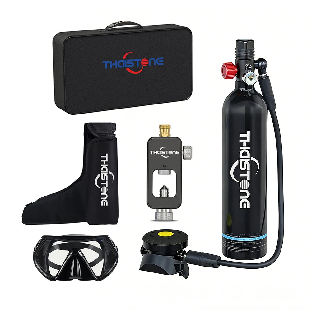 THAISTONE-1L Portable Scuba Diving Tank Underwater Oxygen Cylinder Professional Diving Equipment with Adapter, 15-25 Minutes