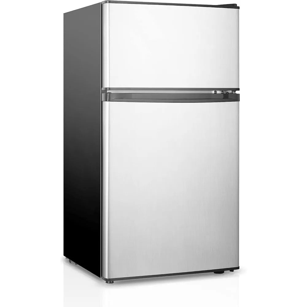 Compact Refrigerator With Freezer 3.2 Cu.Ft 2 Door Mini Fridge For Bedroom Office Kitchen Apartment Dorm Silver
