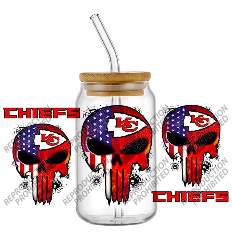 High Quality ‌3D Skull Sports Team Decal UV DTF Cup Wrap for 16oz Libbey Glasses Can DIY Mug Transfer Stickers