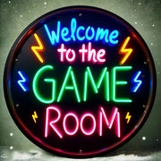 2D Flat, 1pc Neon-like Glow Game Room Sign - Welcome to The Game Room Metal Wall Decor - Heavy-Duty Iron Construction