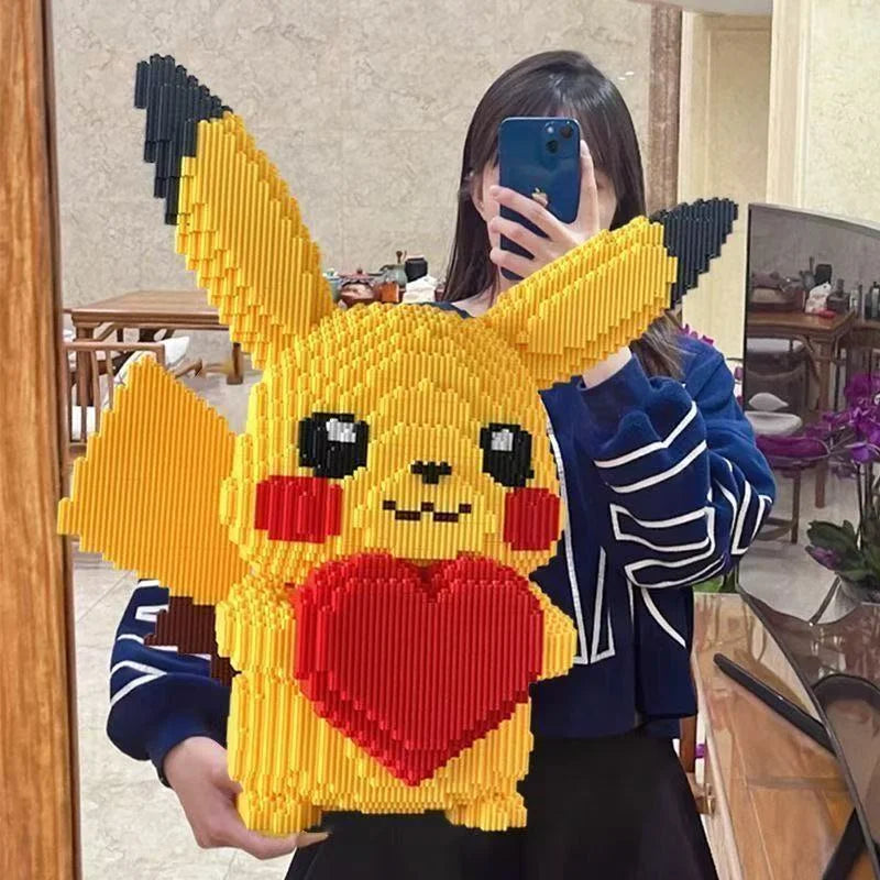 Pokemon Pikachu Building Blocks 45cm Light Up Heart Shape Bricks Toy Gift for Adults Kids Stress Relief