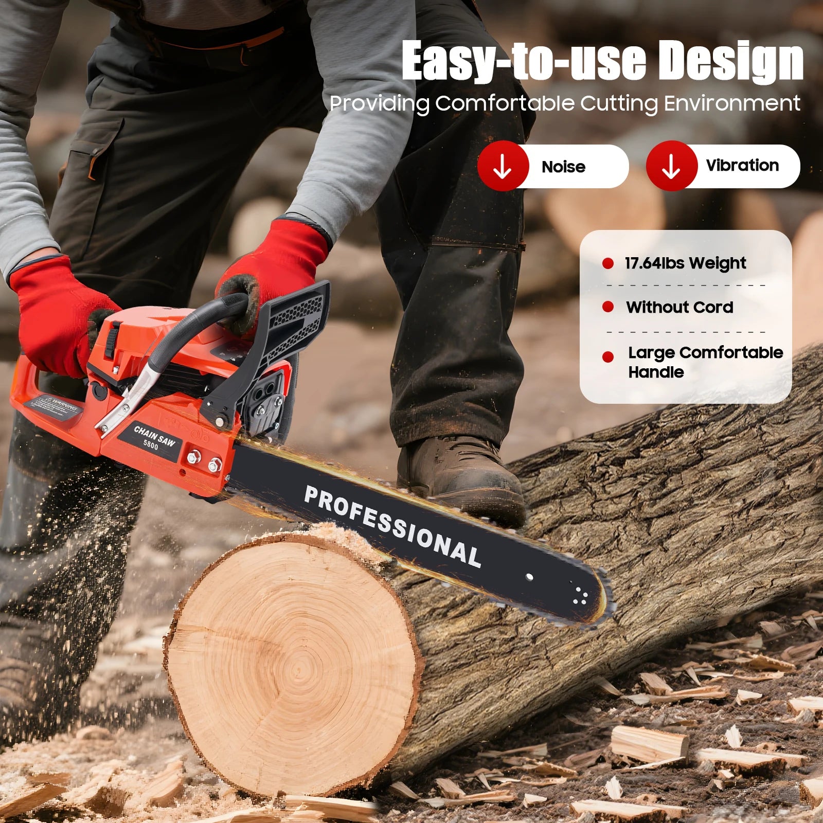 58cc 20-Inch Gas Chainsaw, 2-Stroke High-Performance Chain Saw for Wood Cutting, Tree Pruning, and Gardening
