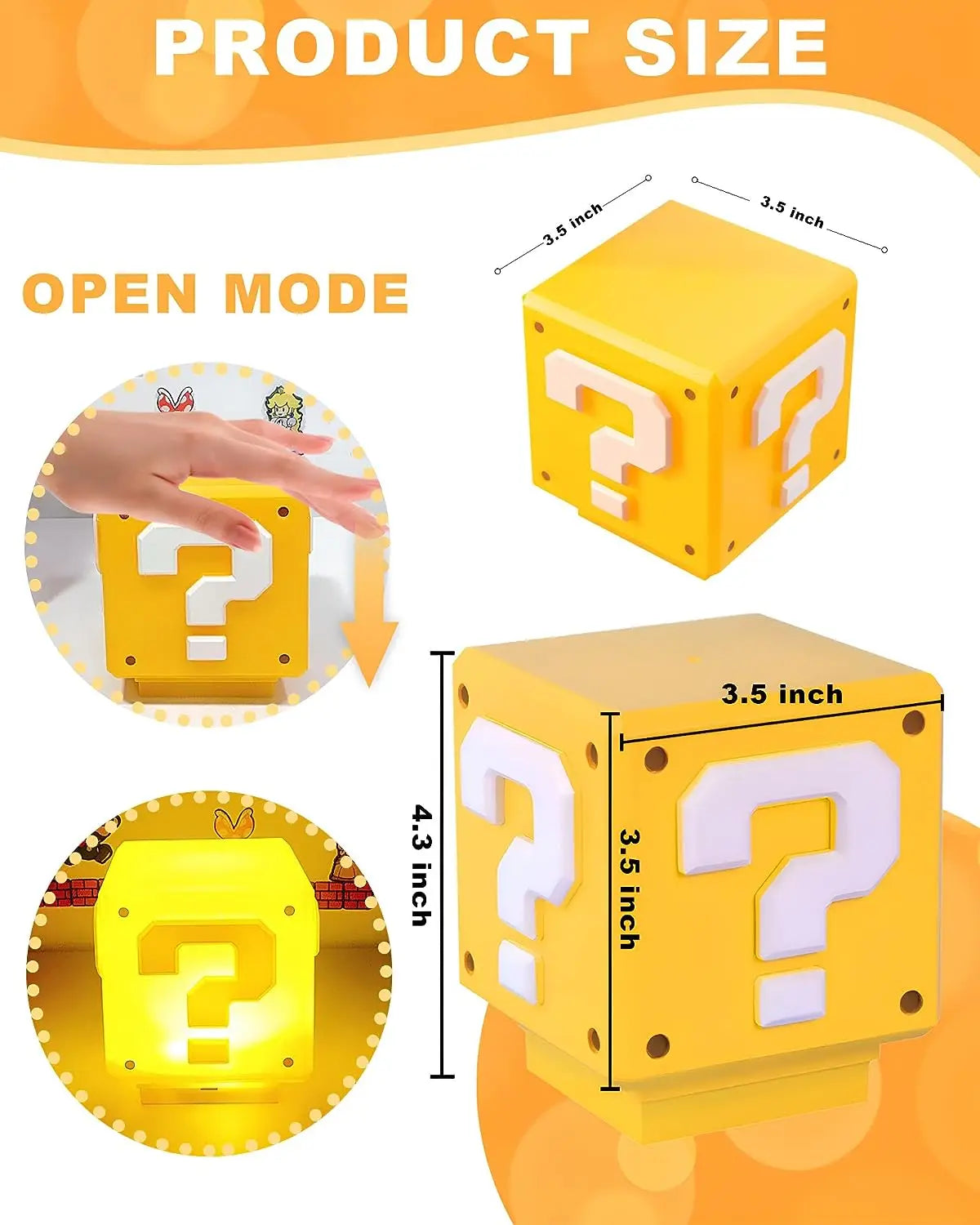 Super Bros Toys Question Block Night Light for Kids with Game Sound Effects, Bedside Lamp NightLight Decor As Gift for Christmas