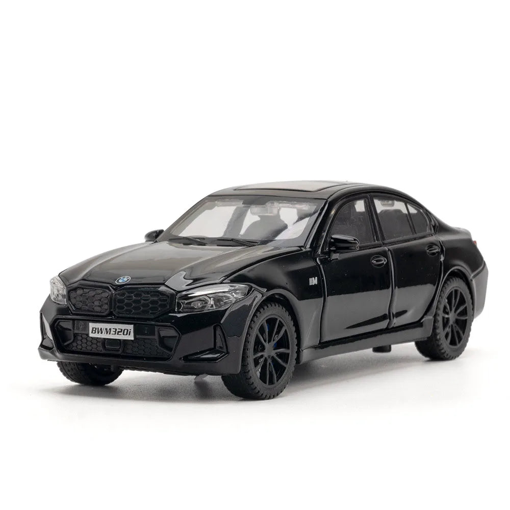 1:32 M4 320I Simulation Car Model Toys Metal Diecast Doors Opened Sound Light Pull Back Rubber Tires Ornament Vehicles for Kids