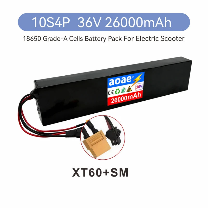 36V Electric Scooter Battery 10S4P 14Ah 18650 Grade-A Cells 500W-1000W Built-in BMS for M365 XT30 JST Long Range