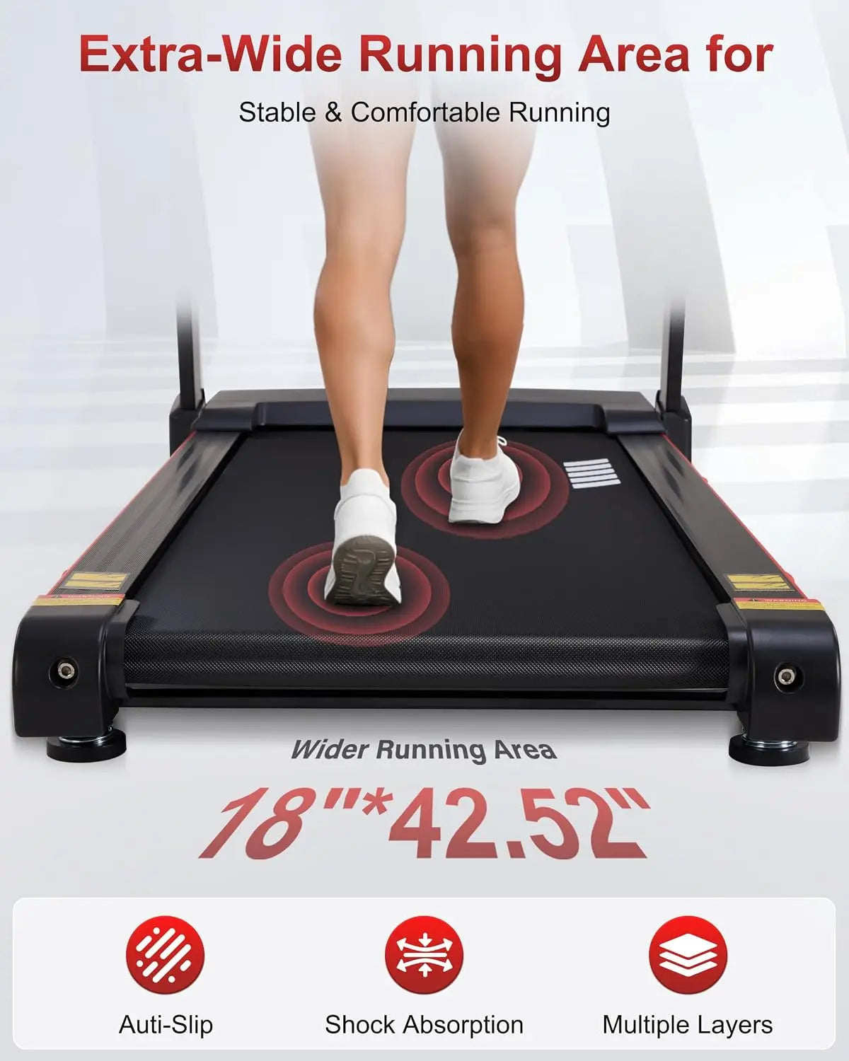 Treadmill with Incline,15-Level Auto Incline, 18" Wide Belt, 350lb Capacity, 3HP, 0.5-10 MPH, 36 Programs Running, Customized