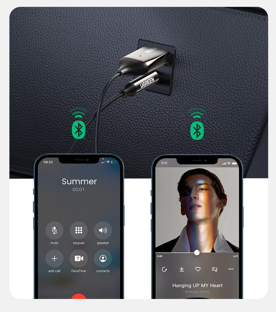 UGREEN Bluetooth Receiver 5.3 Adapter Hands-Free Car Kits AUX Audio 3.5mm Jack Music Wireless Receiver for Car BT Transmitter