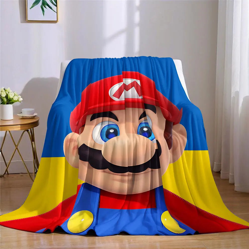 Cartoon M-Mario-s Printed Blanket Suitable for Sofas Beds Offices Travel Camping Chairs Warm Plush Blanket