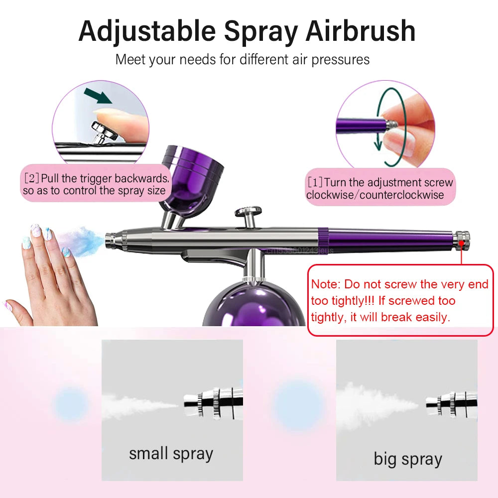 Airbrush Nail Mini Air Brush Nano Oxygen Injector Spray Gun for Nail Art Cake Painting Portable High Pressure Air Compressor