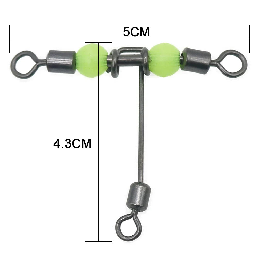 10pcs Luminous Fishing Swivels T-Shape 3 Way Rolling Swivel Cross-Line Barrel Swivel with Beads Sea Fishing Hook