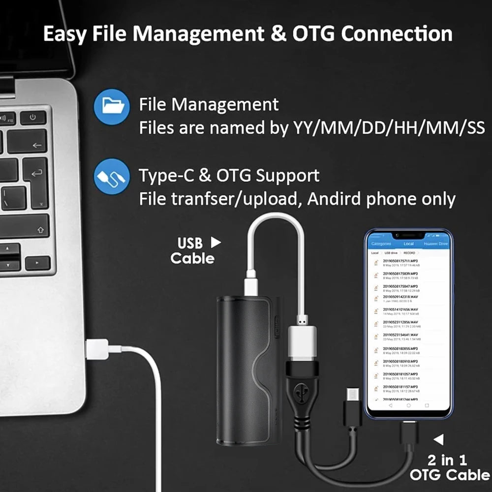 Professional Digital Voice Recorder Long Time Recording USBPen Noise Reduction Voice Activated Digital Audio Recorder MP3 Player