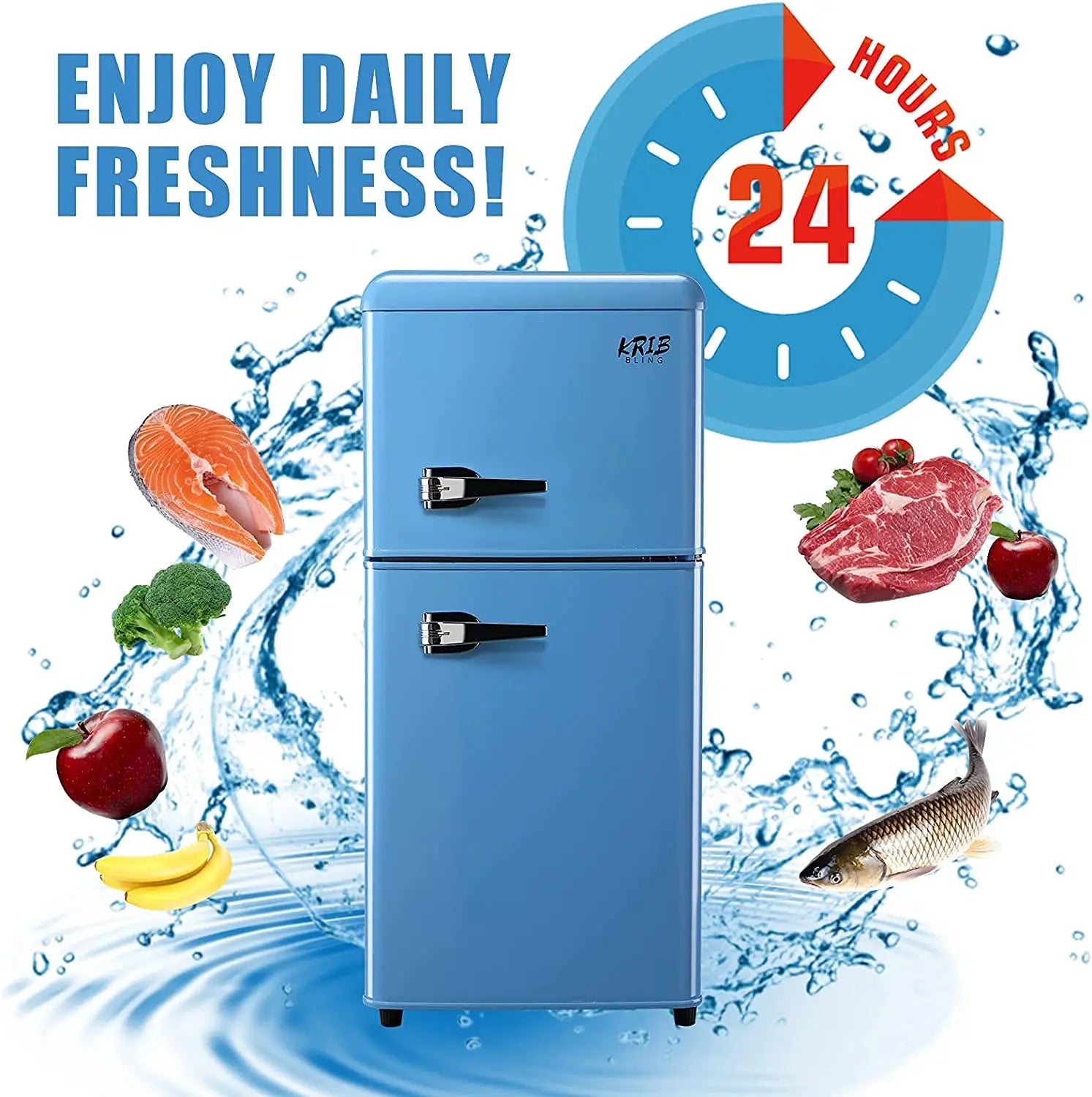 Double Door Compact Refrigerator, Mini Fridge with Freezer (Retro Design)