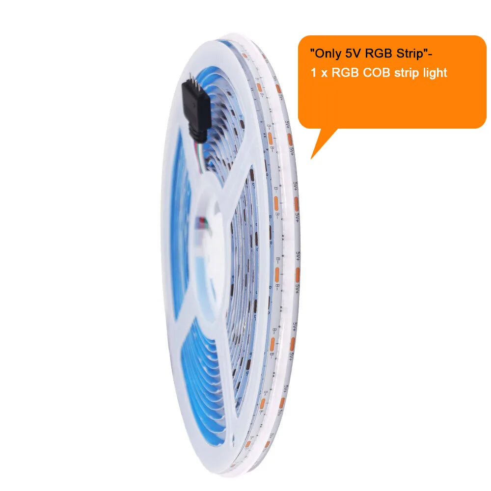 5V Wifi Bluetooth-compatible USB RGB COB LED Strip Light 24key 44key Remote Control Kit 576 LEDs Linear Lighting Flexible Tape