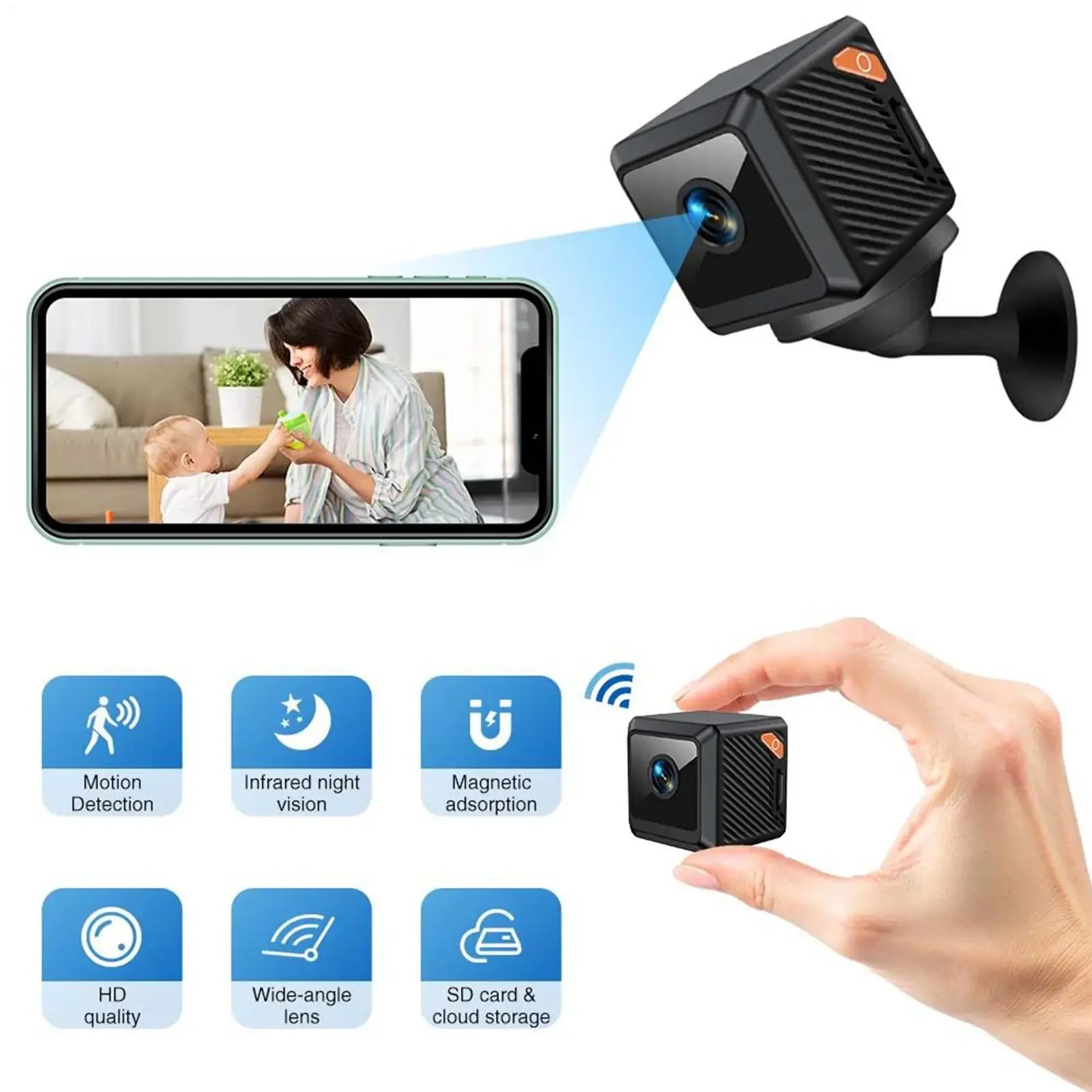 Keep an eye on what matters with this mini wireless 1080P monitor—portable, USB rechargeable, and supports memory card storage. Ideal for bedrooms, gardens, and more!