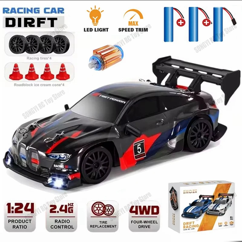 1:24 High Speed RC Drift Vehicle Cars Mustang 4WD Remote Control Racing Car Gift Competition Race Car Boys Toy Replaceable Tire