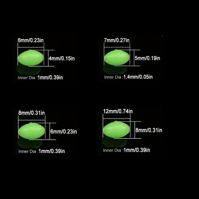 100pcs/lot Oval Night Luminous Fishing Beads Glowing Sea Fishing Lure Bait Floating Beads Fishing Tackles Tool for Rig 4/5/6/8mm