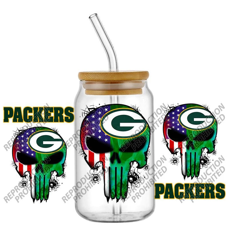 High Quality ‌3D Skull Sports Team Decal UV DTF Cup Wrap for 16oz Libbey Glasses Can DIY Mug Transfer Stickers