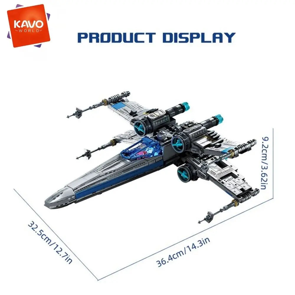 KAVOWORLD 1271pcs X-Wing Space Fighter Building Blocks Set with LED Light Up Mechanical Linkage Transformable Starship Bricks Retractable Landing Gear Display Model Construction Toy Space Vehicle with Pilot Bricks Gift for Ad