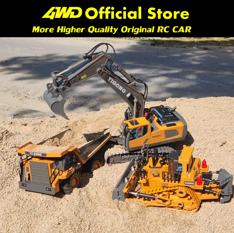 4WD Remote Control Excavator 4x4 Alloy Dump Truck Bulldozer Radio Model RC Car Construction Vehicle with Lights Sound Toy Gift