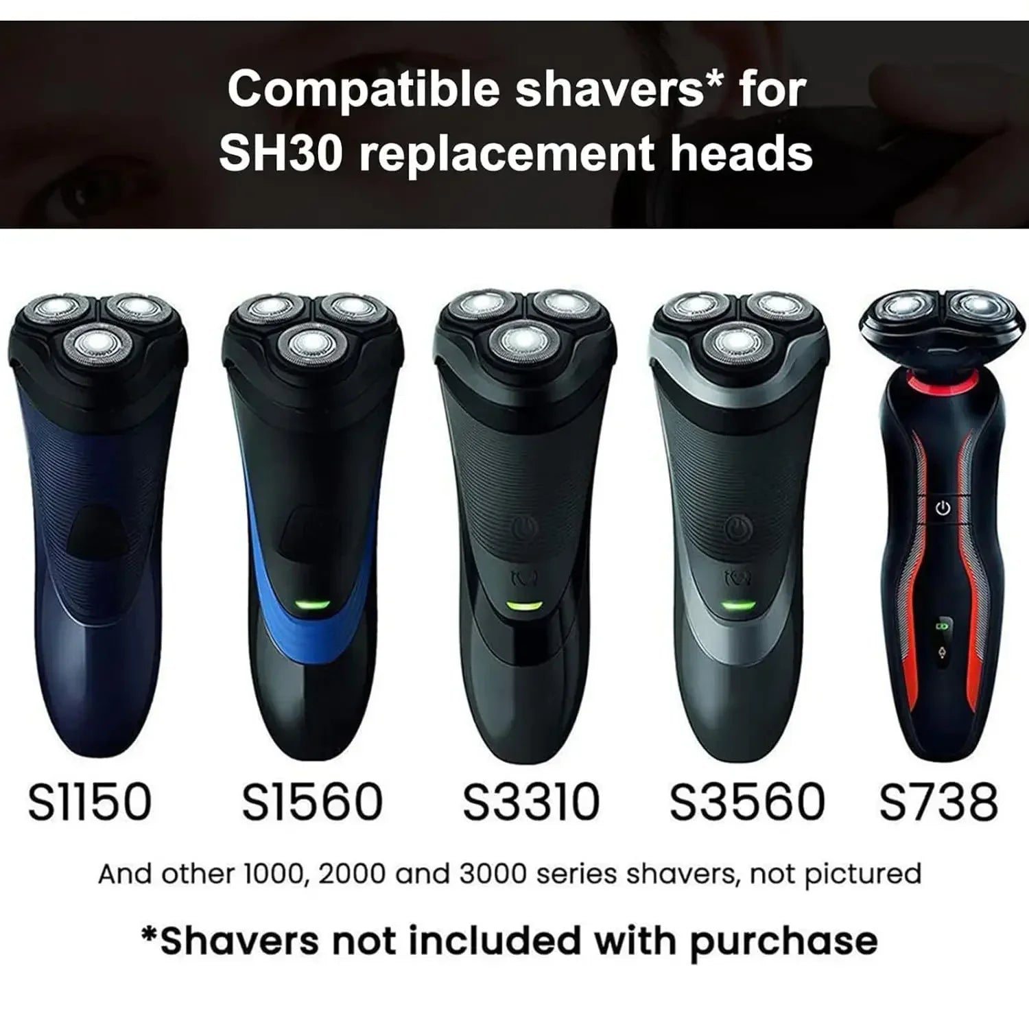 Replacement Head SH30 For Philips Norelco Series 3000, 2000, 1000 Shavers and S738 Click and Style, ComfortCut Shaving Blade