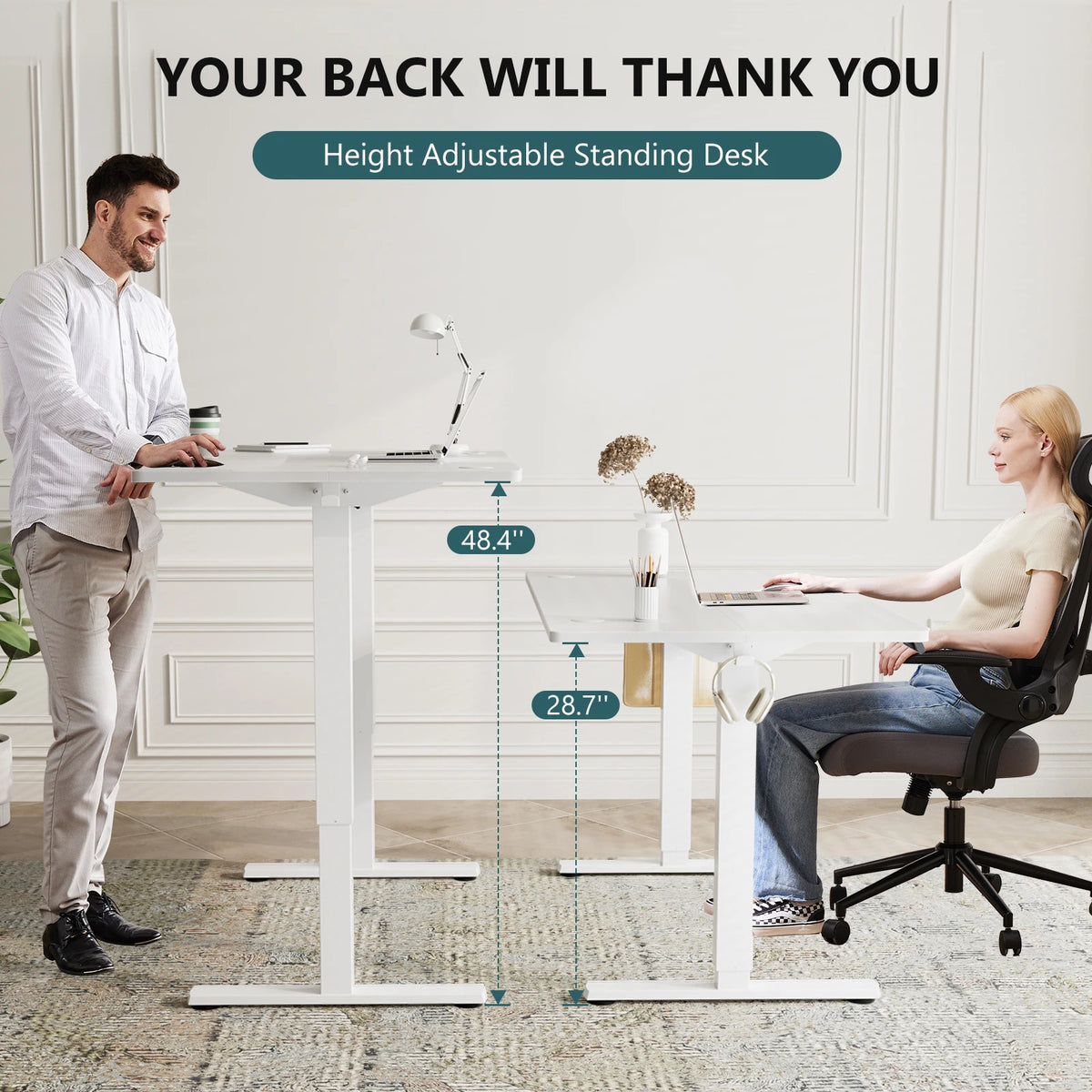 JHK 63x24 Inch Electric Standing Desk Ergonomic Height Adjustable Stand Up Sit Stand Computer Workstation Work Table For Office