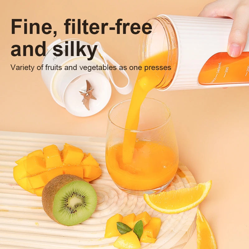 340ml Juicer Household Small Portable Fruit Juice Cup Rechargeable Lcd Display Electric Juicer 14 Blades Outdoor Travel