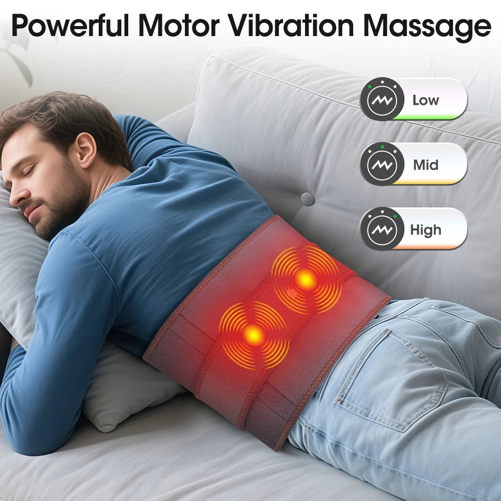 Electric Lumbar Massager Vibration Thermal Waist Massage Belt 3 Levels Hot Compress Infrared Light Dual Motor Muscle Relax