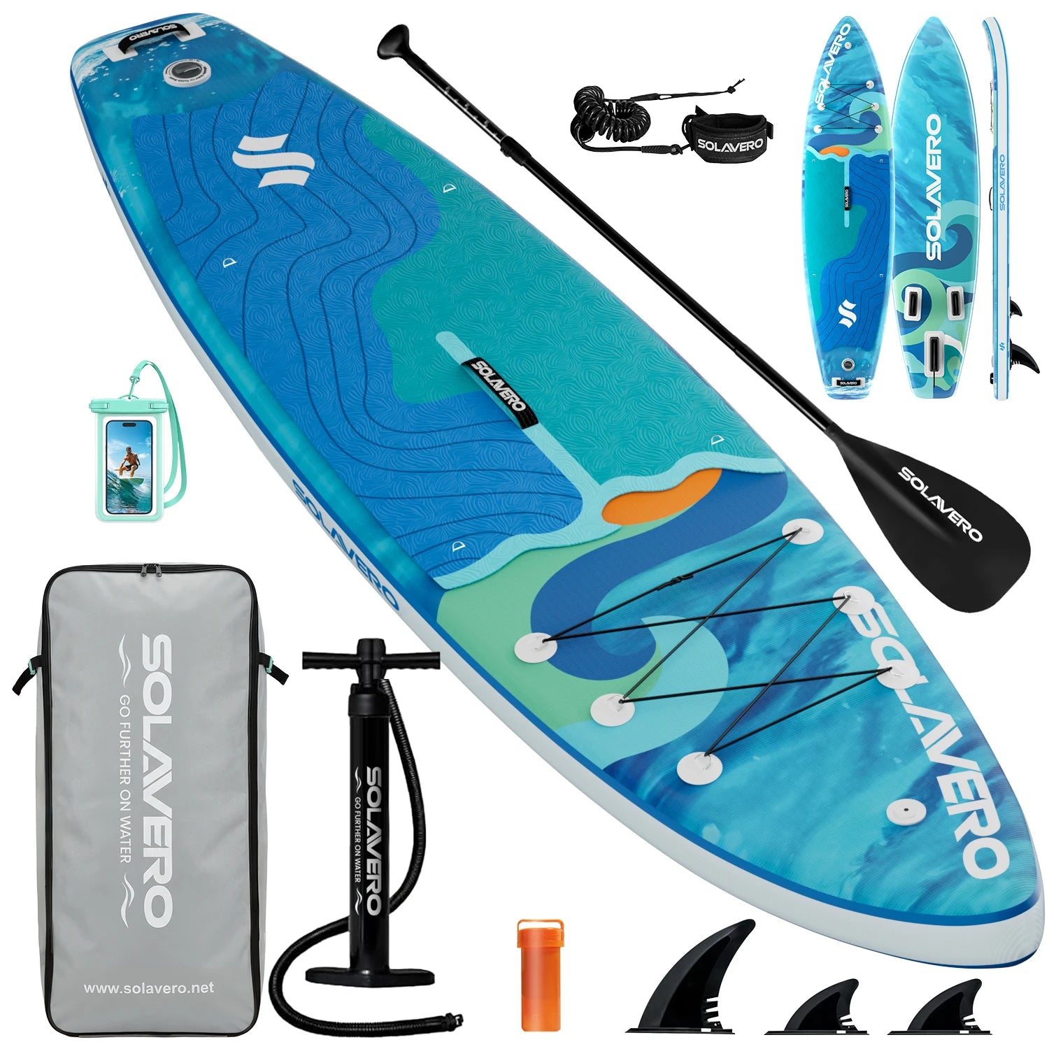 Inflatable SUP Board Complete with A Full Set of SUP Accessories, Featuring Three Removable Tail Fins and A Non-slip Deck for Adults. Available in A Wide Variety of Patterns and Designs,Suitable for A Range of Water Sports.