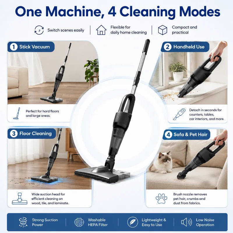 Cordless Handheld Vacuum Cleaner 5Kpa Strong Suction 4-in-1 Stick Vacuum and Mop Lightweight Household Cleaner for Dust Pet Hair