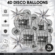 10/22inch 4D Silver Disco Ball Explosion Star Balloon Metallic Disco Balloon Set for Disco Party Wedding Birthday Party Decor