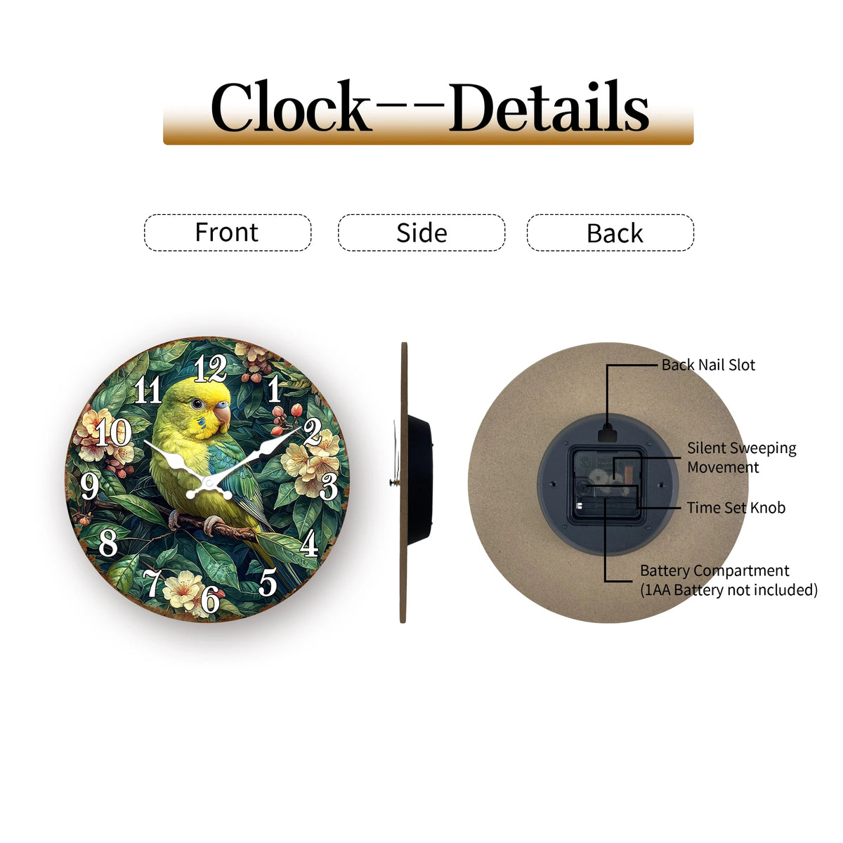 Vibrant Parrot on Branch Wall Clock - Tropical Bird Theme Decorative Timepiece for Home