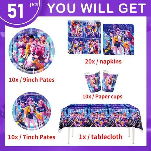 Happy Birthday Party Decoration Character Anime Tableware Plate Cup Balloon Set Banner Backdrop Gift Bag Keychain Party Supplies